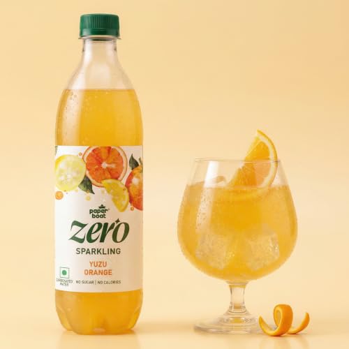 Image of Paper Boat Zero Yuzu Orange Sparkling Water, Pack of 4, 600ml Each | Zero Sugar, Zero Calories | Sugar Free| Flavoured Carbonated Water | No Aspartame