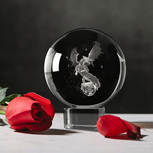 Ohiyoo 3D Crystal Ball Dragon Engraved Gifts Dragon Glass Ornaments for Collectible Figurines Gift Home Ornaments (60mm) - Image 3