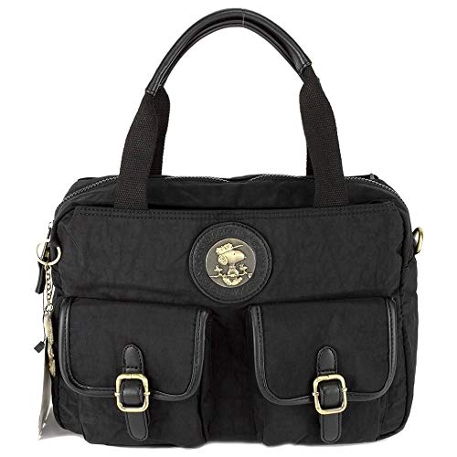 Bolsa Média Tactel Snoopy SP5807 Duas Alças Com Chaveirinho Cor:Preto