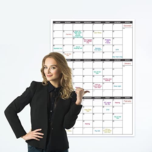 Large Wall Calendar Undated - Three Monthly Dry Erase Reusable Wall Planner, Giant Laminated Poster, Goal & Task Organizer for Your Home, Office, School - Includes 4 Sticker Dots, 101 cm X 73 cm