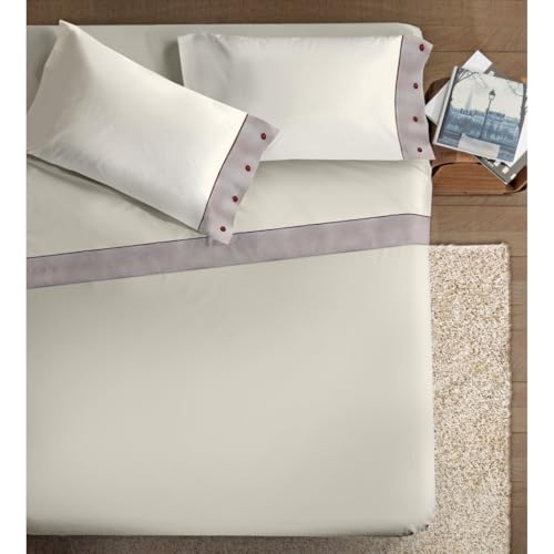 Ipersan Set Completo Lenzuola Matrimoniali, Cotone e Lino, 1 Lenzuolo da sopra 250x300cm + 1 Lenzuolo da sotto 180x200+25cm + 2 Federe 83x52cm, con Bottoni in Avorio Vegetale, Made in Europe