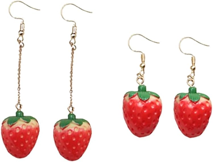 Fruit Earrings for Women Cute Red Strawberry Earrings Dangle Long Earring 2 Pairs Jewelry Gift Trendy