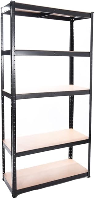 Panana Warehouse 5 Tier Racking Shelf Heavy Duty Steel Garage Shelving Unit Garden Shed Shelving (black, 150x70x30cm)