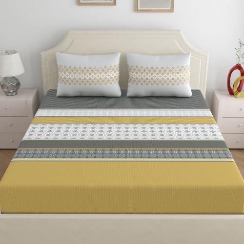 Image of Home Ecstasy 100% Cotton King Fitted Bedsheet with 2 Pillow Covers - (Size 72 x 78 inches, 140 TC, Colour - Grey)