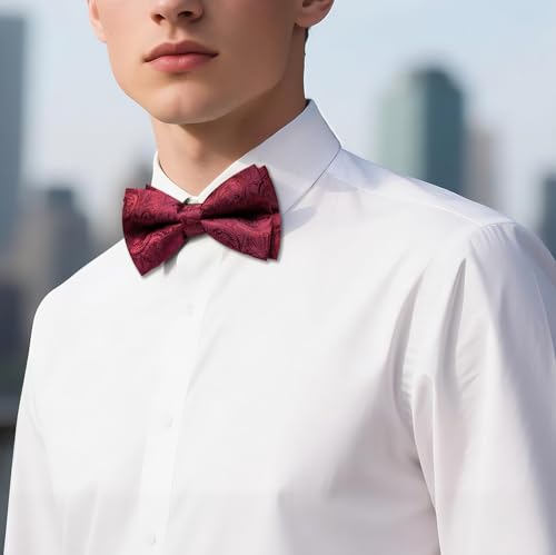 Image of YOHOWA Mens Bow Tie Set Paisley Coloful Pre-tied Bowties Adjustable with Handkerchief Cufflinks Wedding Prom Party
