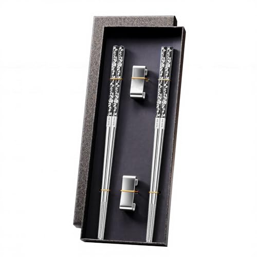 JEETEE Metal Chopsticks, 2 Pairs Stainless Steel with Holder - image 1
