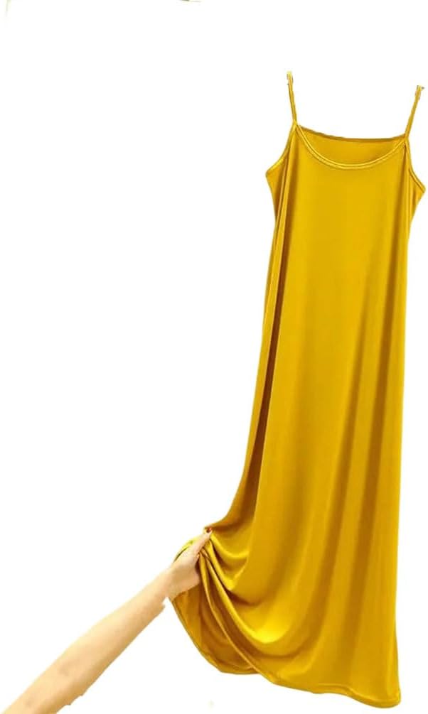 Women Tank Dress Inner Long Loose-Fit Opaque Solid Base Layer Vest Soft Loose Dress Comfy Loungewear Dress