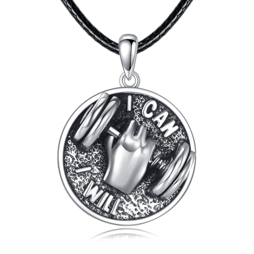Dumbbell Necklace Sterling Silver Dumbbell Pendant GYM Necklace Sports Jewelry Weight Lifting Gifts for Men Sport Lovers