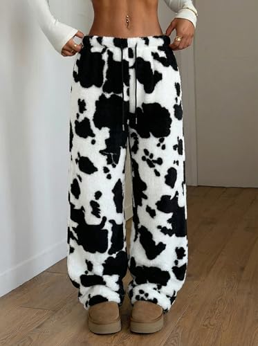 Image of ZAFUL Women's Fuzzy Plush Pajama Pants Wide Leg Pj Bottoms Lounge Pants
