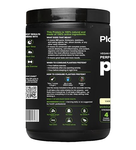 Image of Plantigo Plant Protein Powder 1kg Vanilla Flavoured for Women & Men | 24g Protein, 4.4g BCAA, 2g Leucine, All Amino Acids, 4X Fast Digestion, No Sugar, No Preservative | Clean Pea Protein Powder