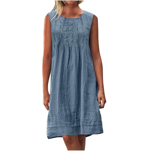 Generisch Leinen Kleid Damen Ärmellos Sexy Sommerkleid Elegant Kurz Leinenkleid Lässig Leicht Strandkleid Knielang Tunika Kleider Baumwolle...