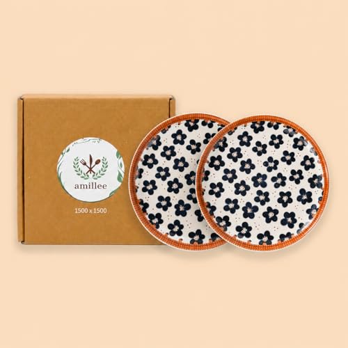 Image of Ceramic Dinner Plates Set of 2, 8 Inch Porcelain Salad Dessert Round Plates, Microwave, Oven and Dishwasher Safe, Kitchen Plates, Serving Dishes plates (DINNER PLATE BIG FLOWER PRINT 2, pack of 2)