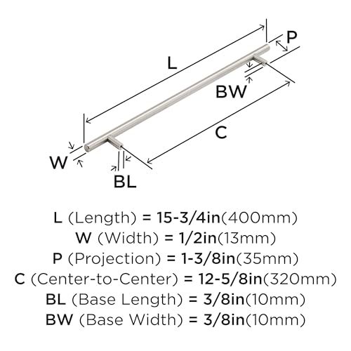 Image of Amerock 12-5 /8 inch Bar Pulls Satin Nickel Drawer Pull | 12-5 /8 inch (320mm) Center-to-Center Mounting Distance and 15-3 /4 inch Overall Length, Durable Carbon Steel Cabinet Hardware