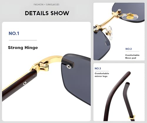 Rimless Sunglasses for Men women Fashion Stylish Trendy Square Oval Retro Gold Lentes Eyewear 5
