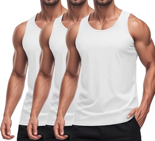 MAGCOMSEN 3 Pack Men's UPF 50+ Tank Top Quick Dry Summer Workout Muscle Sleeveless Shirts for Swim Beach Bodybuilding