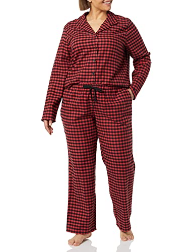 Image of Amazon Essentials Women's Flannel Long-Sleeve Button Front Shirt and Pant Pajama Set