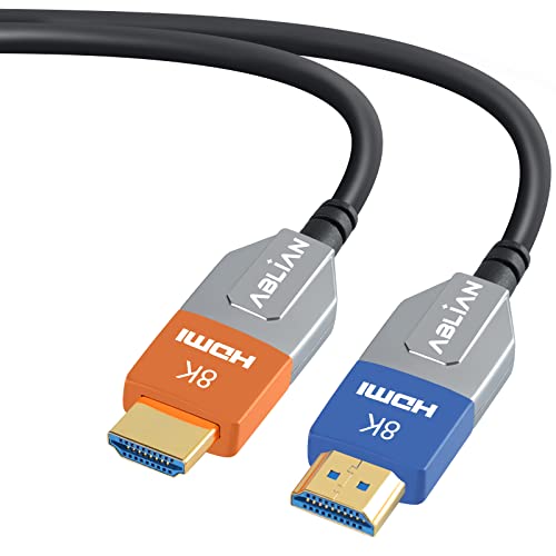 Câble HDMI Long 8K 4K 50ft, Câble HDMI 2.1 Fibre Optique 48Gbps Ultra Haute Vitesse Prend en charge 8K 60hz 4K 120hz HDR eARC CL3 en Mur Compatible avec PS5, Xbox, PC, Projecteur, Moniteur, HDTV, Apple Roku TV Box