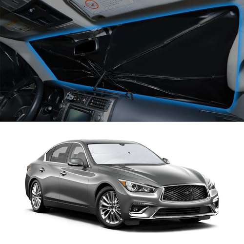 Image of Windshield Sun Shade Umbrella for 2014-2024 Q50 for Infiniti | Full covered for windshield, Block UV Rays, Heat Reduction, Easy to install, Durable & Fold Up Small