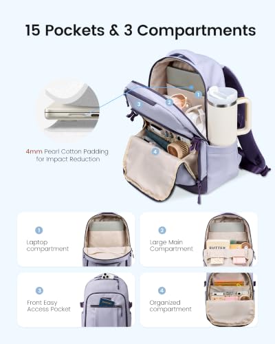 Image of LOVEVOOK Laptop Backpack for Women, Waterproof Work Travel Backpack with Large Cup Pockets for Teacher Nurse, 17.3 inch Computer Bag College Bookbag Daypack, Gifts for Women, Light Purple