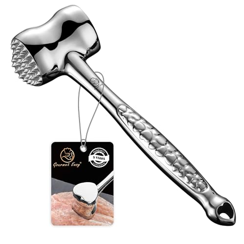 Stainless Steel Meat Tenderizer Tool, Premium Meat Mallet with Non-Slip Grip, Dual-Sided with Heart Shape Design for Tenderizing Steak, Poultry & Chicken Cutlet, Dishwasher Safe with 5-Year Warranty