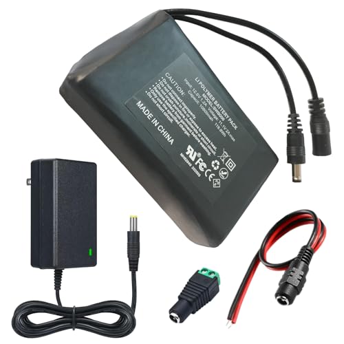 Batería de iones de litio de 12 V 10800 mAh con cargador compatible con dispositivos de 12 V, iluminación de bicicleta, proyecto de bricolaje, radio, luz de pesca, tira de luz LED, cámara CCTV