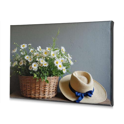 Tableau Toile Panier de Marguerites 40x60 cm : Une Décoration Murale Florale d'Exception