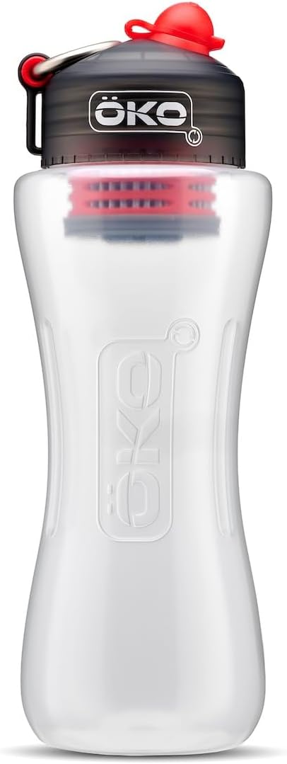 ÖKO H2O Filtration Water Bottle with Advanced Electro-Adsorption Filter, Portable Water Filter Bottle for Travel, Hiking & On The Go, BPA-Free Reusable Bottle, Long Lasting 100 Gallon Filter, 33.8 Oz