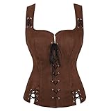 Pirate Costume Women Medieval Renaissance Costumes for Women Pirate Vest Bodice Viking Costume Deep Brown-S