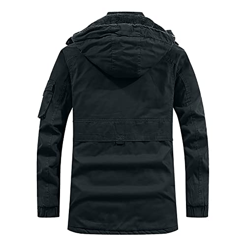 Faux Fur Jacket Men, Long Fleece Jacket Thin Leather Jacket Men's Winter Hooded Windproof Solid Long Sleeve Soft Coat Shell Jacket Goth Jacket Men Mens Flannel Jacket With Hood (Black-3, X-Large) #TOP2