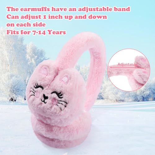 Kids Cat Earmuffs Cute Animal Ear Muffs Winter Outdoor Ear Covers Plush Ear Warmer for Boys Girls Age 7-143