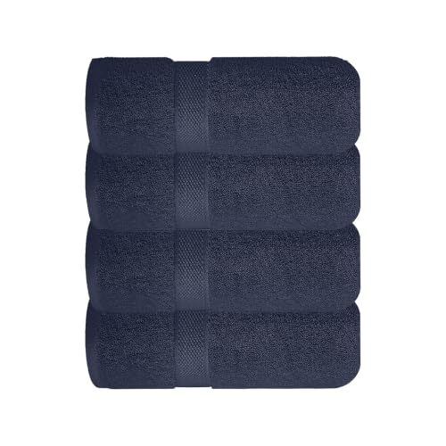 Image of Sulfar 100% Combed Cotton, Quick Drying Highly Absorbent Thick Bathroom Towels, Luxury Bath Towel Set (Pack of 4, 70 X 140 cm) - 600 GSM (Navy)