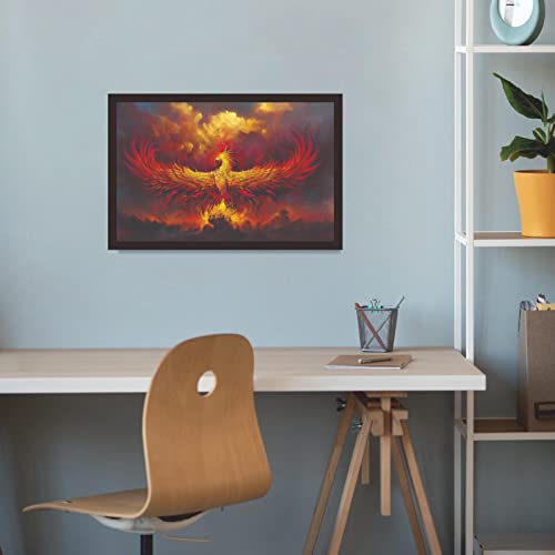 Image of Mad Masters Phoenix Bird Wings on Fire Painting Hanging Photo Frame Decorative Item for Living Room, Bedroom, Home Decor and Wall Decoration (MM 1897, 30.5L x 20.3W cm, Canvas, Without Plexi Glass)