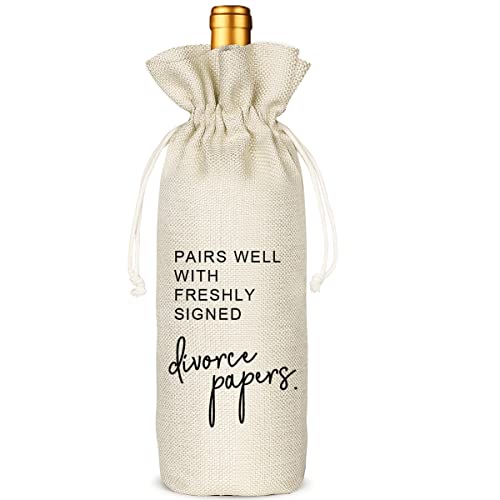Freshly Signed Divorce Papers Divorce Wine Bag,Funny Gift for Best Friends,Divorce Party, Divorce Gift, Divorce Gifts Funny Wine Bag - Burlap Reusable Wine Bag