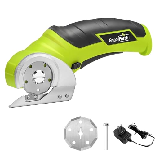 SnapFresh Cordless Electric Scissors, 4V Electric Mini Box Cutter, Carpet & Cardboard Cutter Tool with a Replacement Blade/Charger, Rotary Cutter for Cardboard Packages Leather Plastic (Green)