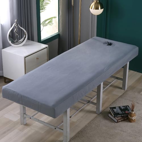 LDLCYCN Soft Massage Bed Cover with Face Hole Skin-Friendly Massage Table Cover Sheet with Elastic Band All-Round Wrap Spa Bed Fitted Sheet for Beauty Salon Spa Washable,A/Gray,70x190cm