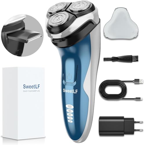 SweetLF 2024 NUEVO Afeitadora Eléctrica Hombre Uso en Húmedo y Seco, Maquina de Afeitar Recargable con Tecnología Impermeable IPX7, con Recortador de Barba, Cabezales Giratorios 4D y Pantalla LED