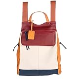 Mochila de Couro Legítimo Feminina Confortável Reforçada com Alça Regulável, Suporte para Notebook e Bolso Antifurto (Colorida)