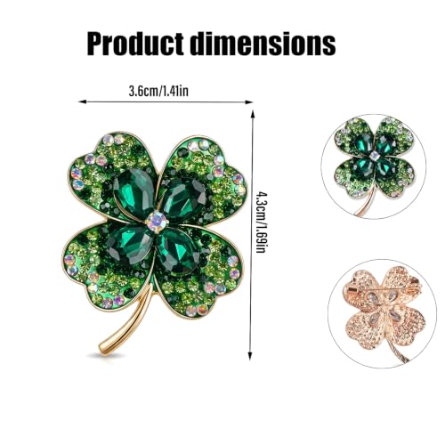 Kemay Four Leaf Clover Brooches for Women UK - Green Crystal Shamrock Brooch Pin, Lucky Irish Gifts for St Patricks Day, Elegant Jewellery Accessories for Wedding Party - Image 5