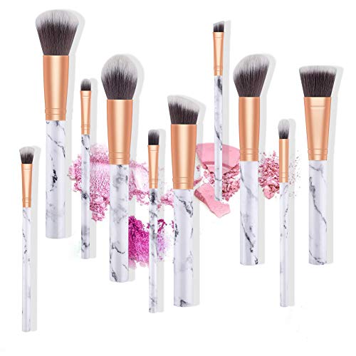 Makeup Brushes Set Professional Marble Handle Makeup Brush Foundation Powder Blendging Concealers Eye Shadows Angled Eyebrow Brushes Kit with Bag (10pcs)