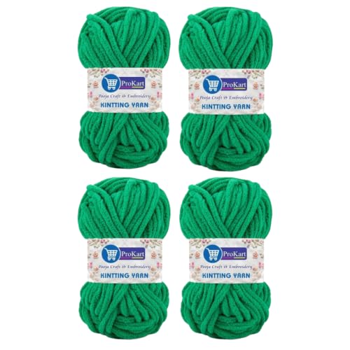 Image of ProKart Premium Blankie Wool, Plush & Cuddly, Chenille Yarn Supersoft Hand Knitting Wool Ball | Blanket Thick /Mottu Yarn Ball Suitable for Hand Knitting and Crocheting for Baby, Adult, Sweaters, caps, Throws, Home Furnishing, Scarves, Blankets (Sap Green, 100gms x 4 Pack)