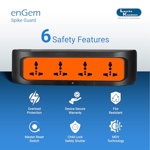 Image of Lauritz Knudsen Electrical & Automation CB93300AB06 enGem 4 Way Spike Guard - 1.5 Mtr with Up to 12 Years Warranty | for Homes, Apartments, Commercial Space (Offices /Malls), Healthcare