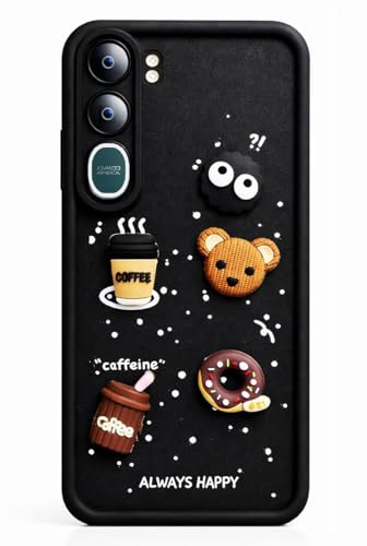 Image of Bintage Cute Fun Taddy| 3D Ball Bear| Donut| Coffee Rubber Case Camera Protection Back Cover Compatible for Vivo Y31 5G - Black