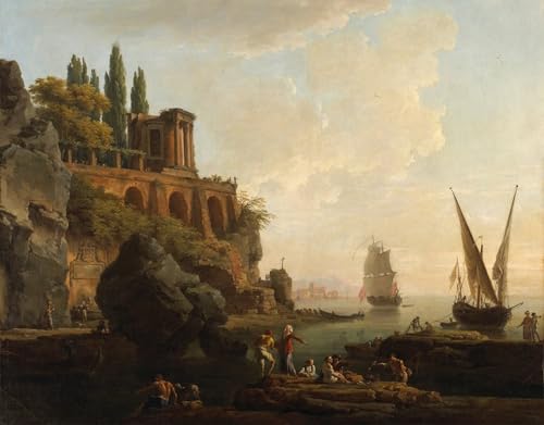 Scène de port italien Claude Vernet 60x90cm pour habiller un grand mur vide