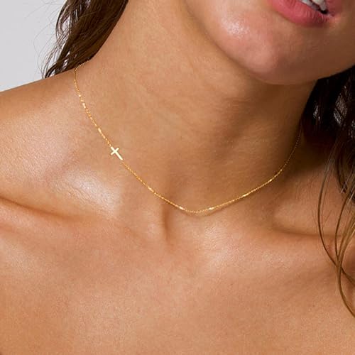 Cross Necklace for Women - 18K Gold Plated Cross Choker Necklace Gold Cross Necklace for Women Girls Dainty Gold Necklace for Women Gold Jewelry Christian Christmas Gifts3