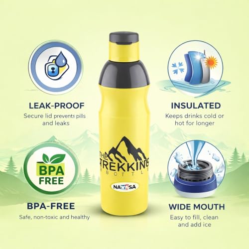 Image of Nayasa Trekking 700ml Water Bottle | BPA-Free Insulated Plastic Inner | Leak-Proof Twist Cap | For Office, School, Gym, Travel, and Outdoor Use | Green
