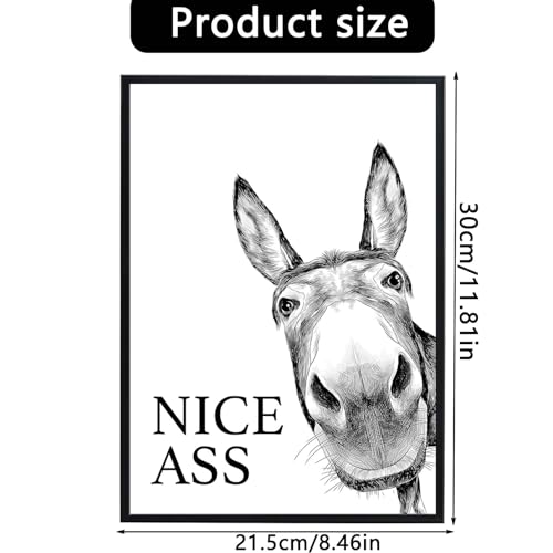 AMJKEJI Poster Badezimmer Deko Bilder Bad schwarz-weiß Spruch, WC Deko DIN A4 Wandbilder Esel (Humor Esel)