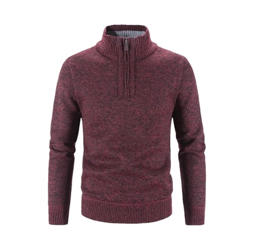 Men's Winter Fleece Thickened Sweater - Half-Zip Turtleneck Warm Pullover Slim Knit Wool Sweater