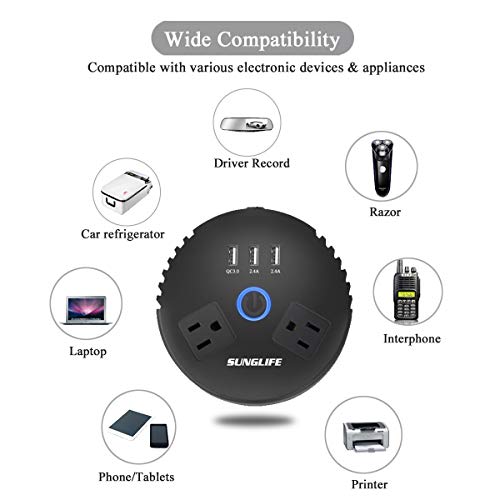 SUNGLIFE 150W Car Power Inverter, DC 12V to 110V AC Converter with 1 Socket Cigarette Lighter Adapter