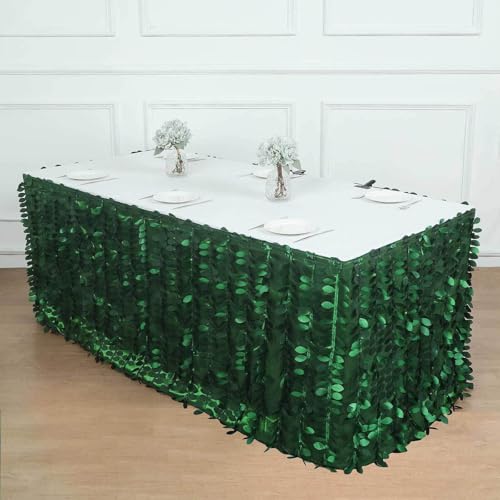 Tableclothsfactory Green 3D Leaf Petal Taffeta Fabric Table Skirt - 21ft