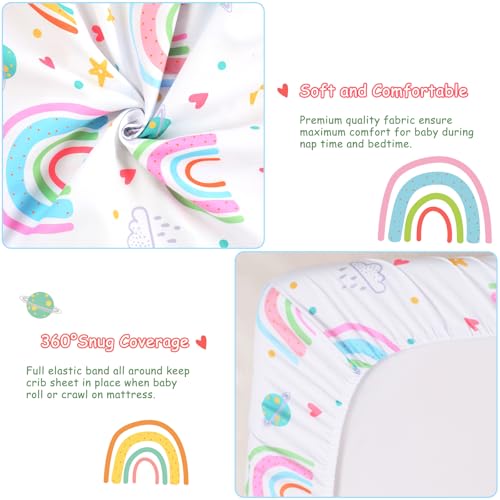 Image of JISEN Baby Crib Sheets Soft Breathable Rainbow Fitted Crib Sheets for Standard Crib and Toddler Mattress Baby Bed Sheets for Boys Girls Neutral 52x28 Inch White